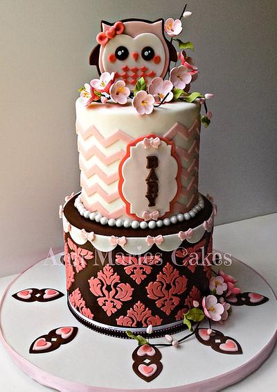Pink and Brown Chevron Owl - Cake by Ann-Marie Youngblood