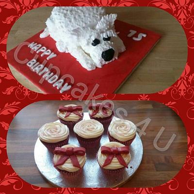 Westie cake and Red Velvet Cupcakes - Cake by Sarah