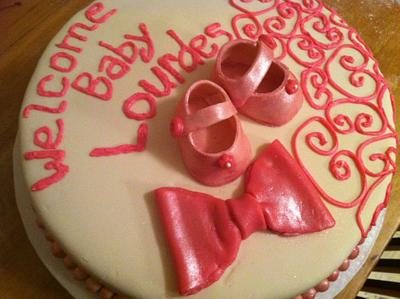 Baby Shower Cake -Pink Baby Shoes - Cake by Shameless Sweets by Sarah
