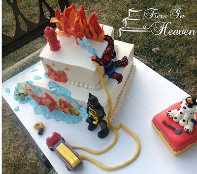 Batman spiderman firefighter cake - Cake by Edible Sugar Art