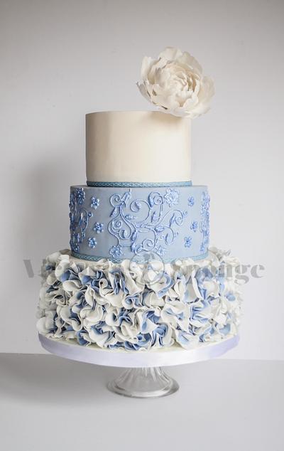 French Blue Ruffle Rose Wedding Cake - Cake by Victoria Forward