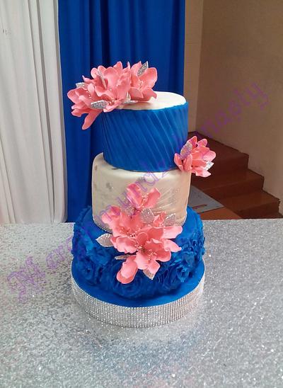 royal blue, coral and ivory - Cake by Kimlee Cezair