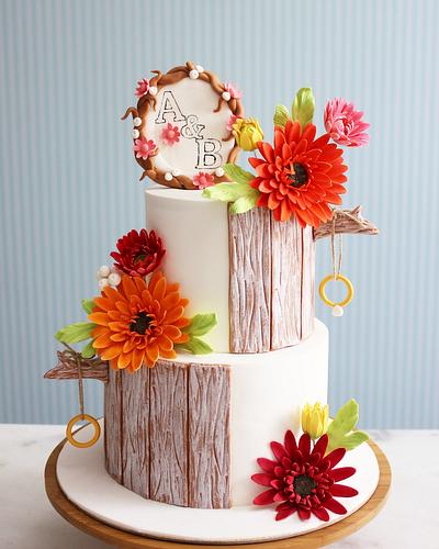 Gerbera daisy engagement cake - Cake by asli
