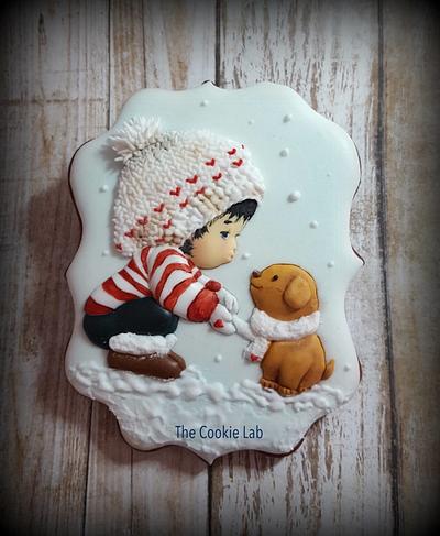 A small "Pictorial" on a boy and dog cookie! - Cake by The Cookie Lab  by Marta Torres