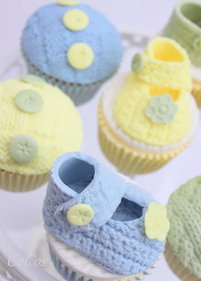 Knitted baby booties and buttons cupcakes  - Cake by Lynette Brandl
