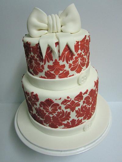 Red Damask Cake with Giant Bow - Cake by Lydia Evans