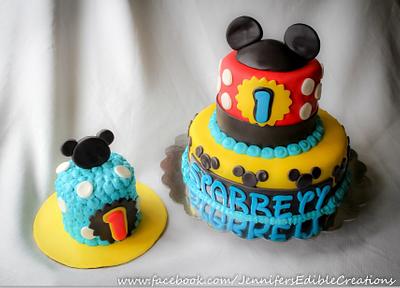 Mickey Mouse themed birthday and matching baby smash cake - Cake by Jennifer's Edible Creations