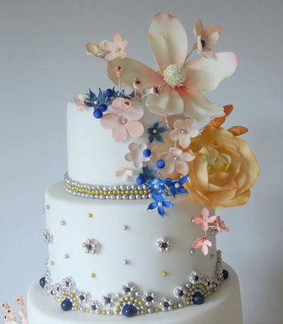 5 tier Asian wedding cake with beads and flowers - Cake by Happyhills Cakes