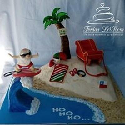 Santa Claus, holiday surfer - Sweet Christmas cakes colab Chile - Cake by Leila Romero