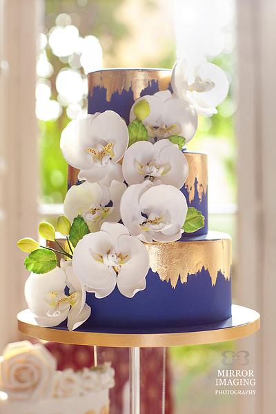 Sugar Orchids and Edible Gold Leaf - Cake by Gardner Cakes