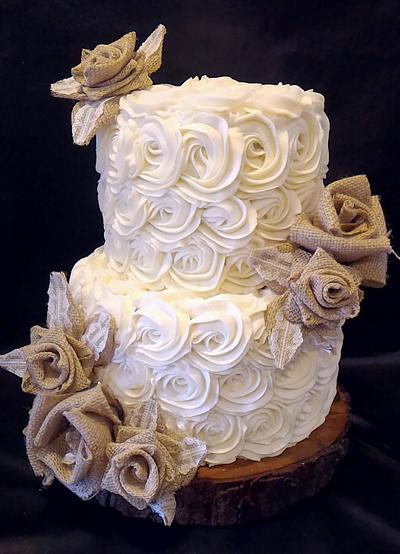 Rosettes & Burlap Wedding Cake - Cake by Kristi