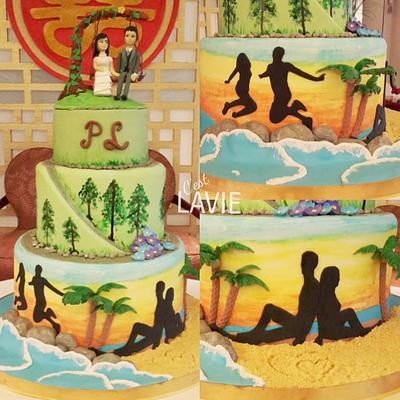 Hand-painted Wedding Cake - Adventure - Cake by C'est LAVIE Cakes and Pastries
