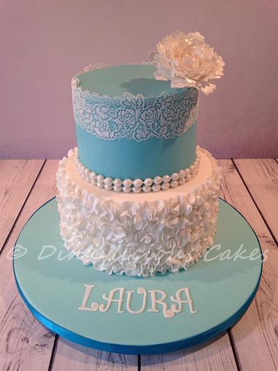 Turquoise, ruffles and lace - Cake by Dinkylicious Cakes