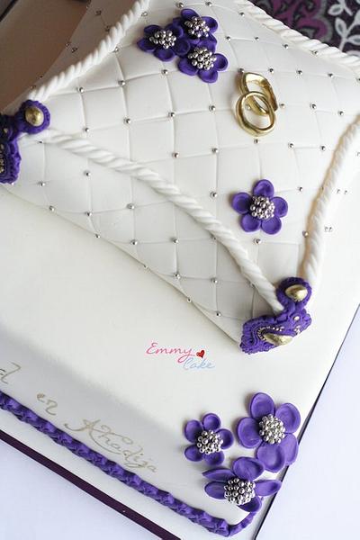White cushion engagement cake with touch of purple, silver and gold - Cake by Emmy 