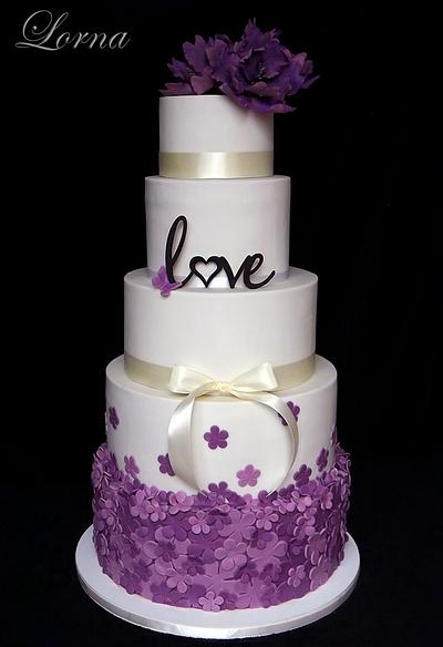 Wedding cake - White & Purple.. - Cake by Lorna