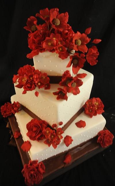Red and Brown Wedding Cake - Cake by Sugarpixy