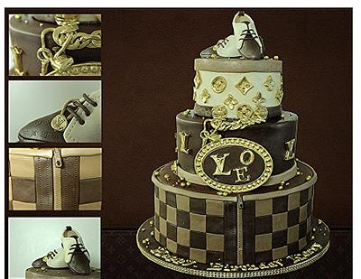 LV Damier Ebene Purse Cake with Christian Louboutin Shoe - CakesDecor