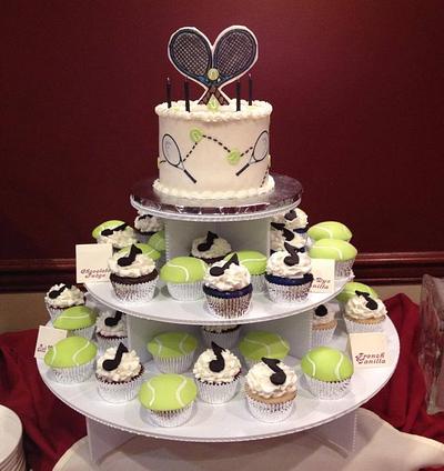 Tennis & Music Cake and Cupcake Tower - Cake by Tracy's Custom Cakery LLC
