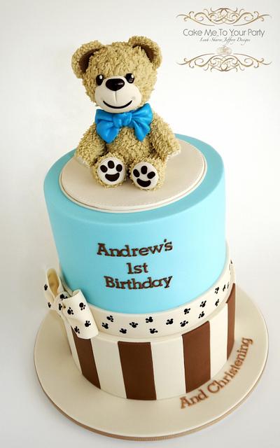 Teddy Bear 1st Birthday/Christening Cake - Cake by Leah Jeffery- Cake Me To Your Party