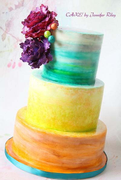 Colourful Watercolour Cake with Handmade Glitter Peonies  - Cake by Cake! By Jennifer Riley 