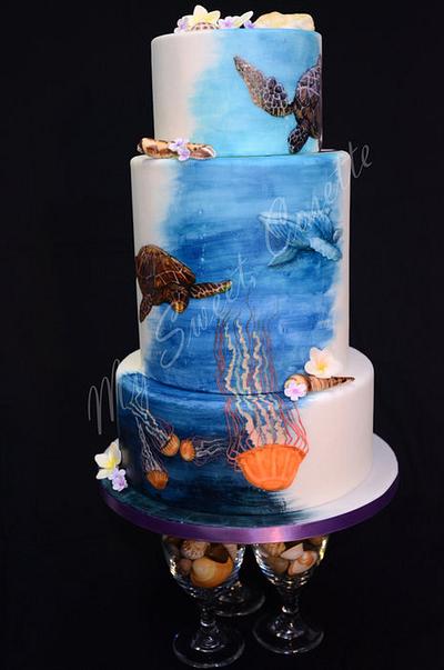 Ocean themed cake. Free hand painting. - Cake by Cosette