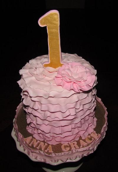 Pretty in Pink Ruffles with Gold 1 topper - Cake by Jaybugs_Sweet_Shop