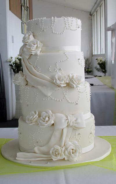 Ivory 4 Tier Wedding Cake - Cake by Cakes and Cupcakes by Anita