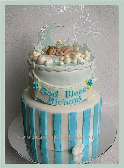 Baby Blue Sleeping Angel Christening Cake ~ - Cake by Mel_SugarandSpiceCakes
