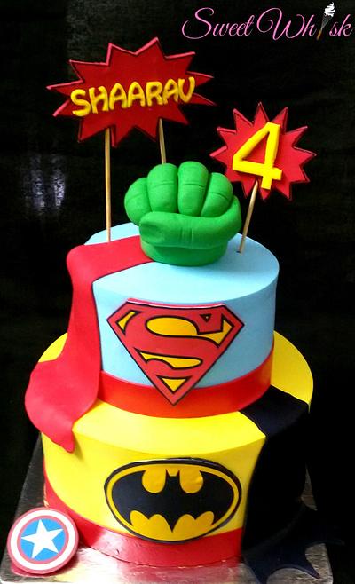 Whipped Cream Frosted Super Hero Theme Cake  - Cake by Karen