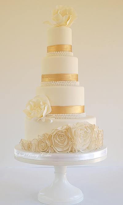 Rosette ruffles and gold - Cake by Steel Penny Cakes, Elysia Smith