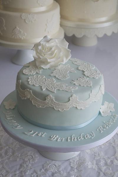 Blue lace 21st Birthday Cake - Cake by Sugar Ruffles