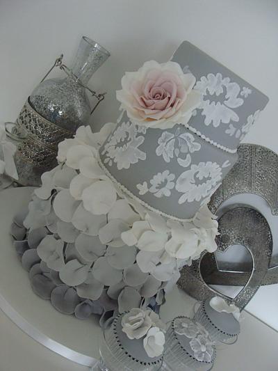 Grey Lace Wedding Cake - Cake by CakeyBakey Boutique