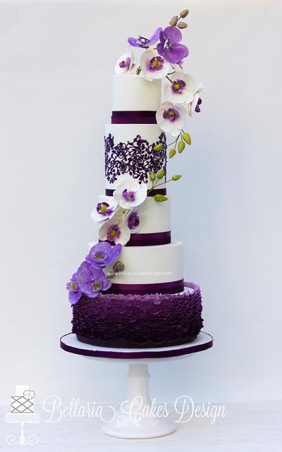 Purple ruffles with orchids - Cake by Bellaria Cake Design 