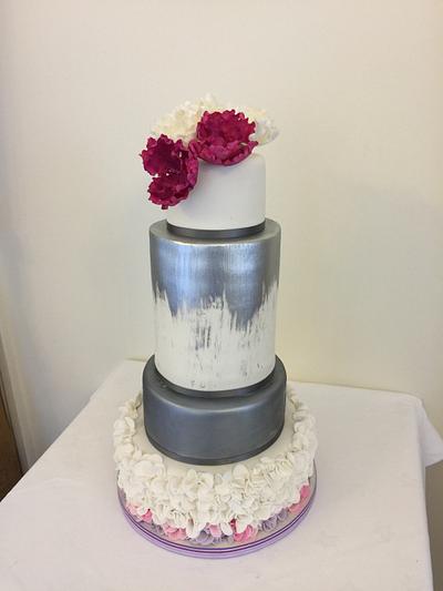Gunmetal and fushia wedding cake - Cake by Claire Potts 