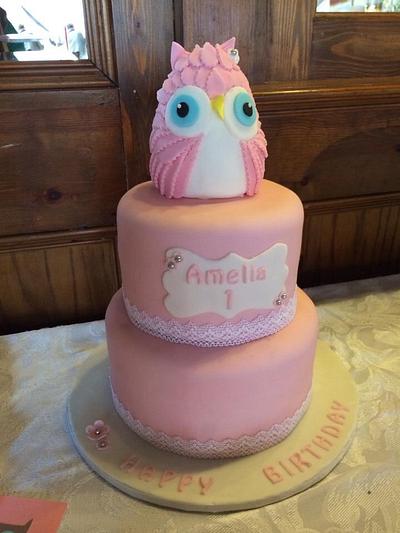 1st Birthday Cake with Owl Topper - Cake by albir57