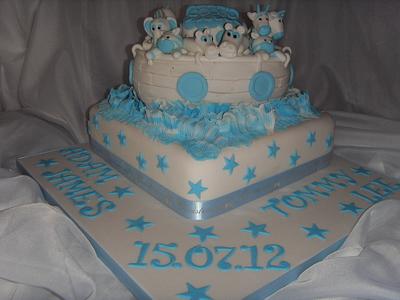 Noah's Ark in Blue & White Christening Cake - Cake by Christine