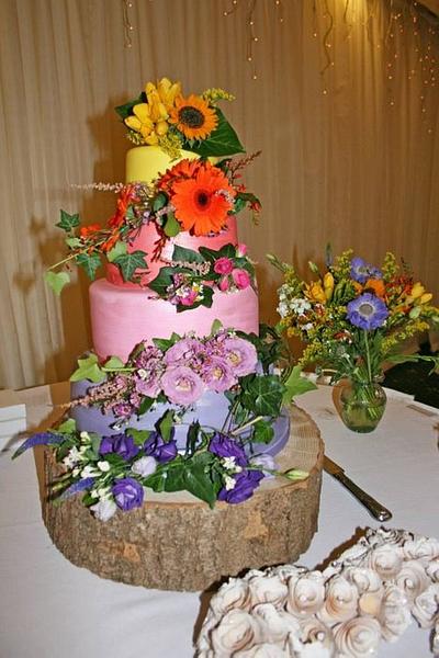 Floral Rainbow wedding Cake - Cake by Nina Stokes