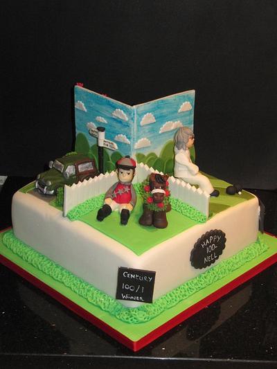 100th birthday 4 cakes in 1 , dancing,horse racing,morris minor, green bowls phew  - Cake by d and k creative cakes