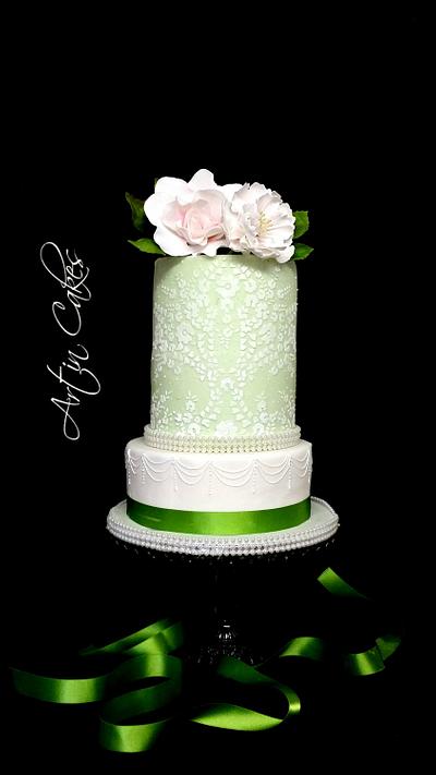 Minty green Bodice lace cake  - Cake by Shree