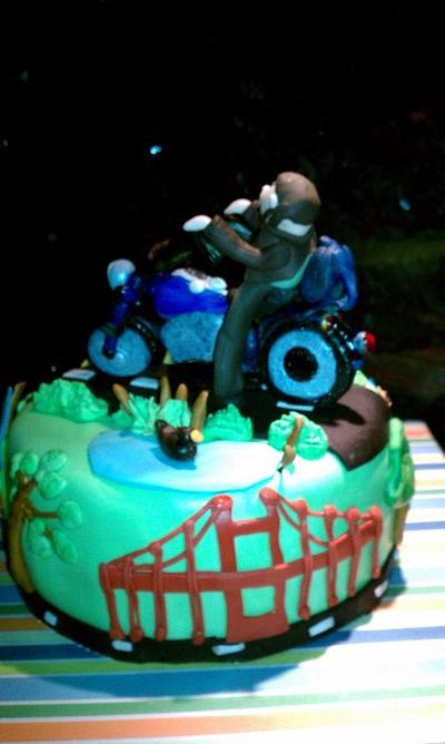 cake for motorcycle guy.driving from town to sfo bridge - Cake by Paula 
