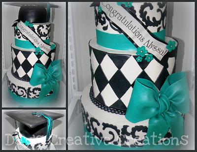 Teal and Black scroll Grad cake - Cake by Day