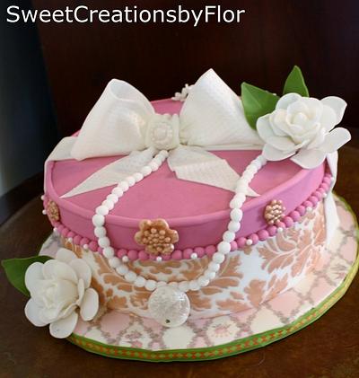 Vintage Gift Box Cake with Gardenia  - Cake by SweetCreationsbyFlor