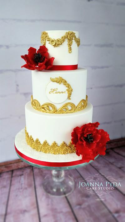 Red and gold birthday cake - Cake by Joanna Pyda Cake Studio