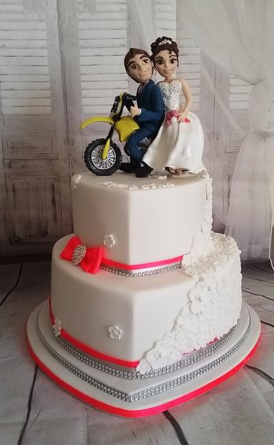 Wedding Cake with Dirt Bike Topper - Cake by MySugarFairyCakes