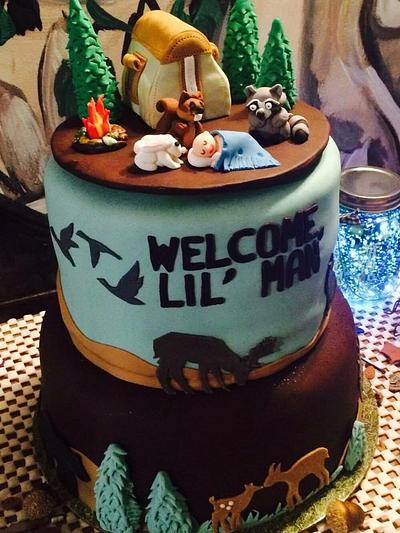 Camping theme for baby boy shower - Cake by Lesley Butler