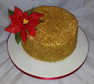 Gold sequin Christmas cake with poinsetta  - Cake by My Fair Cakes
