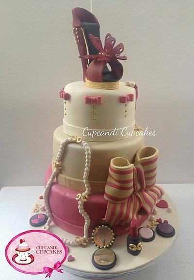 Fashionista gumpaste shoe & accessories cake - Cake by Cupcandi Cupcakes