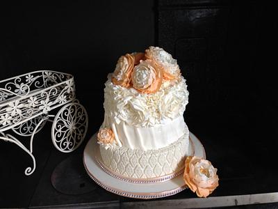 Romantic Peach Peony Sugar Rose Wedding cake - Cake by Lisa Templeton