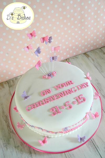Flowers and butterflies Christening cake - Cake by B's Bakes 