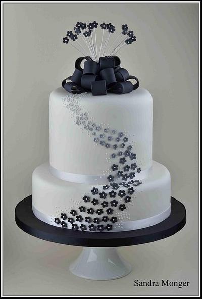 Black Ombre Flowers Cascade Cake - Cake by Sandra Monger